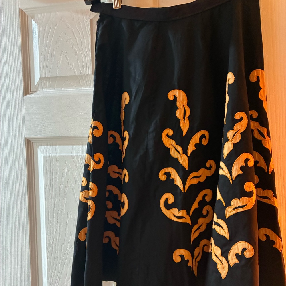 Black Skirt with Gold Embroidered Scrolls Vintage